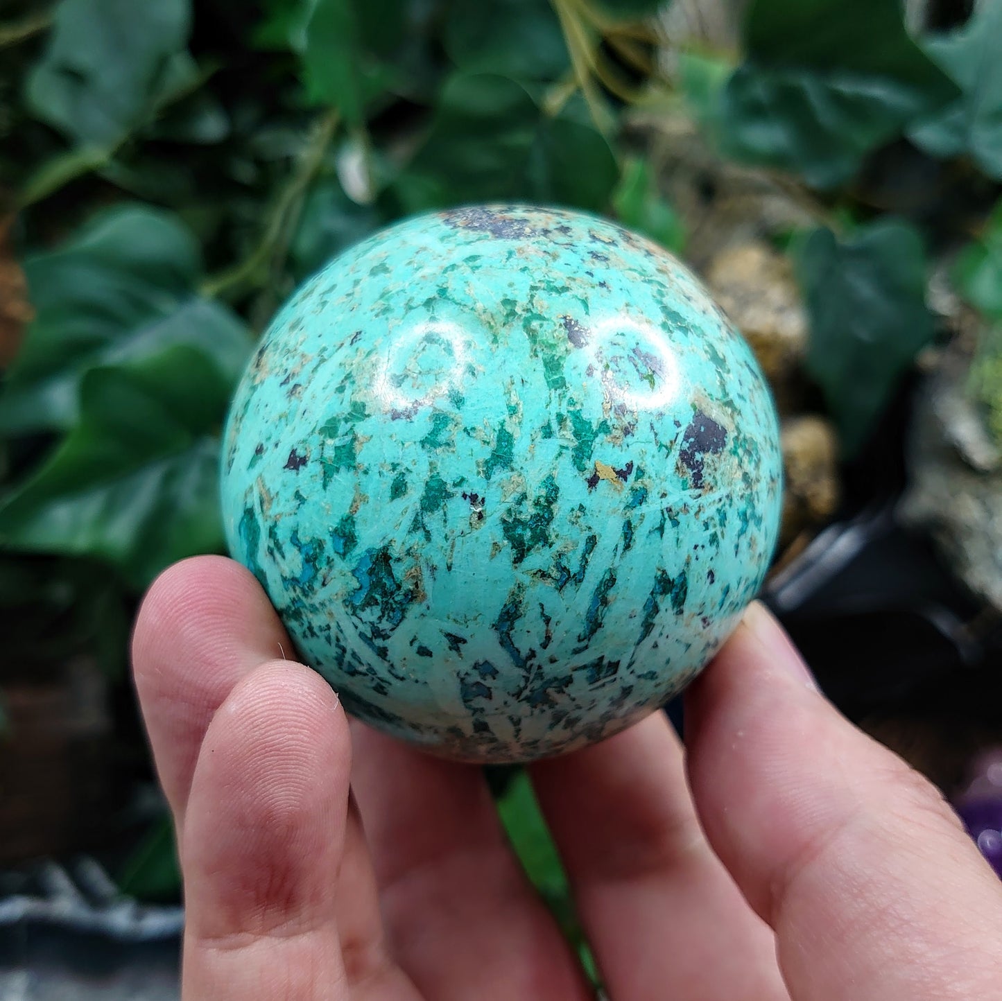 2 1/2" Light Blue Chrysocolla Sphere from  Kakanda, Democratic Republic of Congo, Africa for Altar and Home Decor / 266g / Crystal Healing