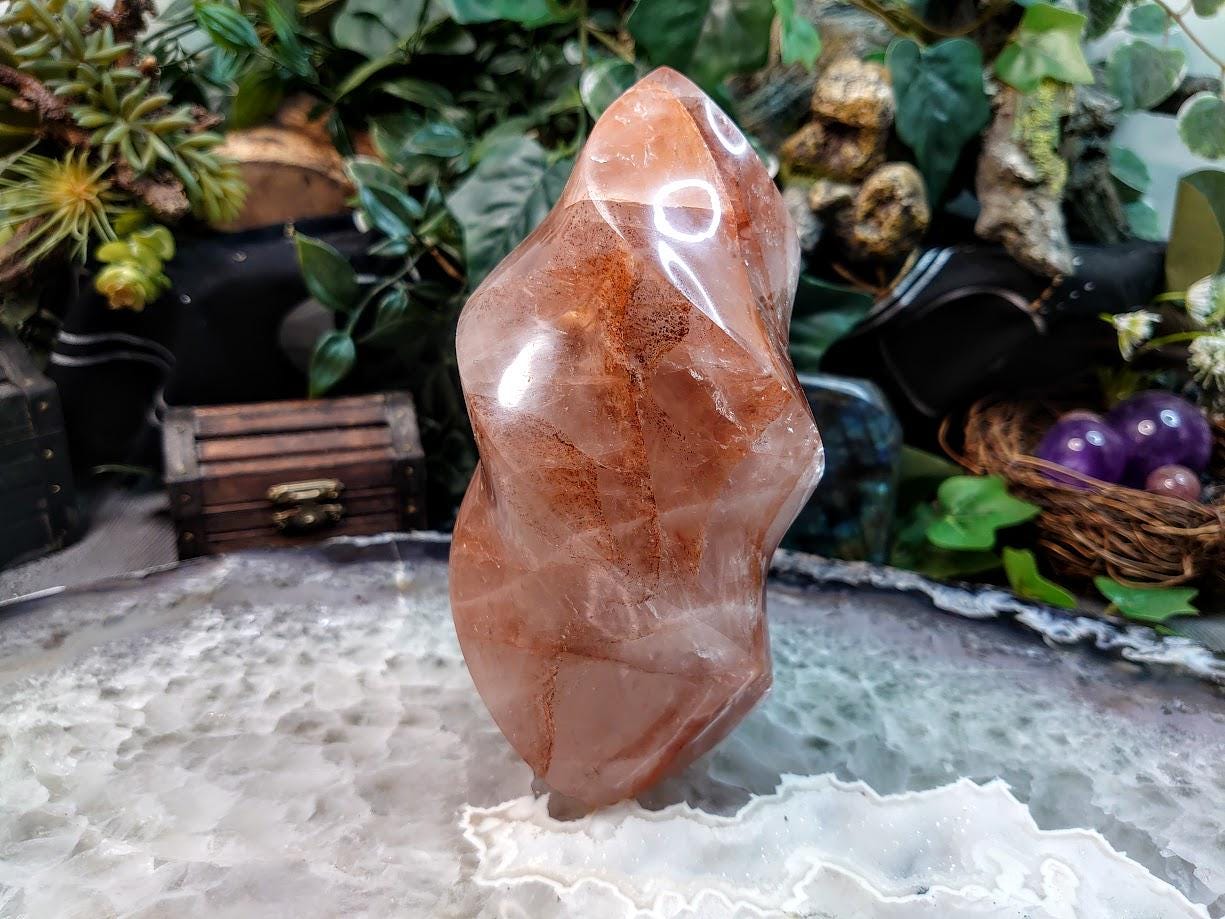 6" Fire Quartz Flame Carving from Madagascar / Hematoid Quartz for Crystal Healing / Meditation / 1,108g / Reiki / Home and Altar Decor