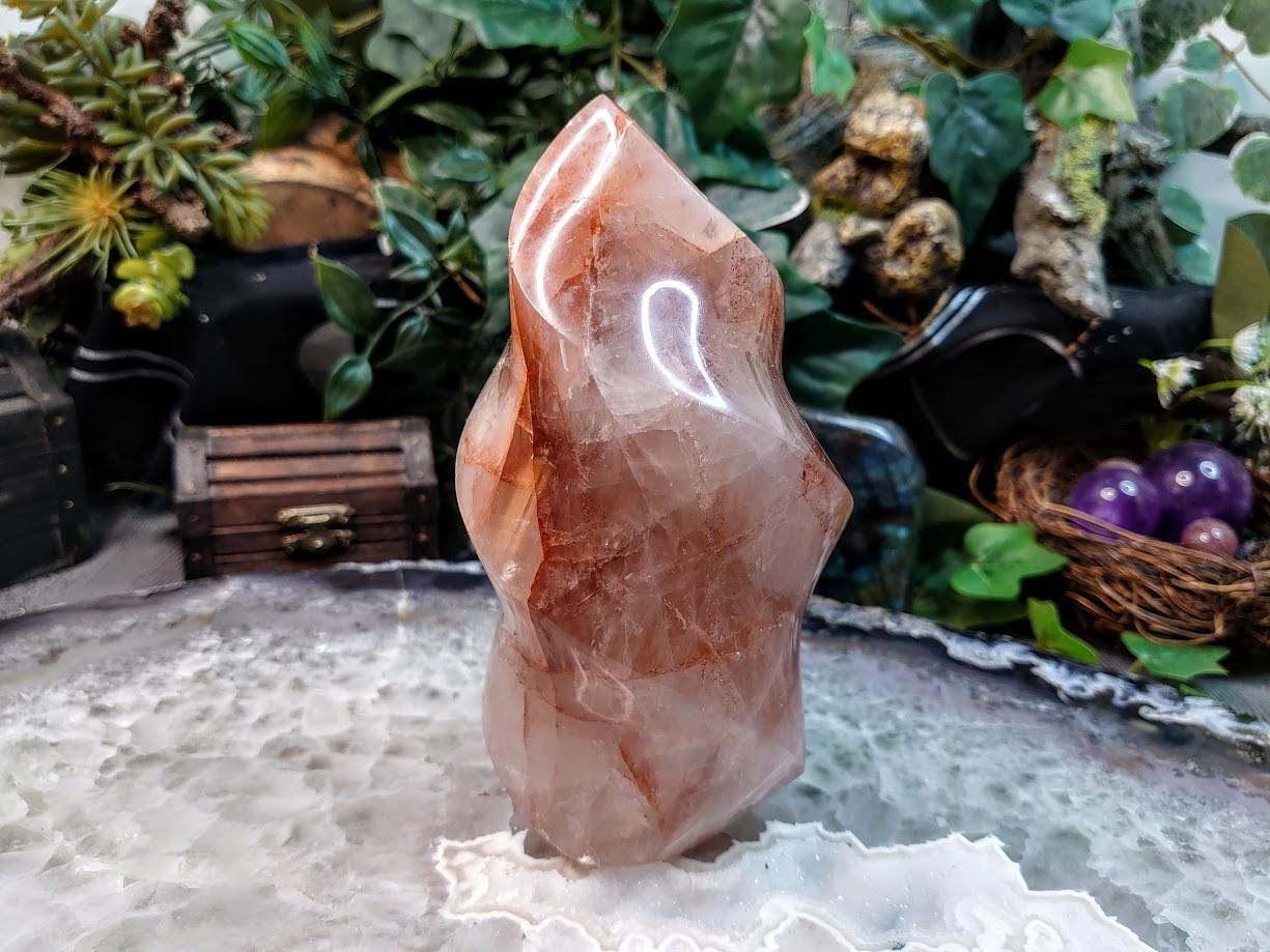 6" Fire Quartz Flame Carving from Madagascar / Hematoid Quartz for Crystal Healing / Meditation / 1,108g / Reiki / Home and Altar Decor