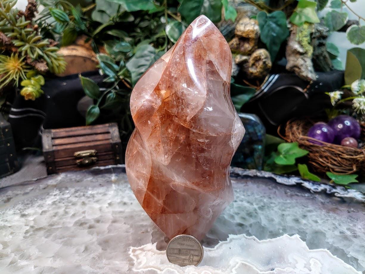 6" Fire Quartz Flame Carving from Madagascar / Hematoid Quartz for Crystal Healing / Meditation / 1,108g / Reiki / Home and Altar Decor