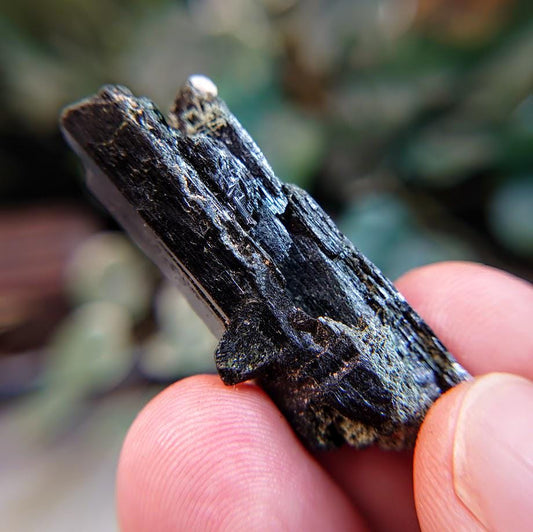 1 3/4" Glossy Black Aegirine Crystal with Feldspar Inclusions from Malawi, Africa for Crystal Healing / 7.89g / Home & Altar Decor