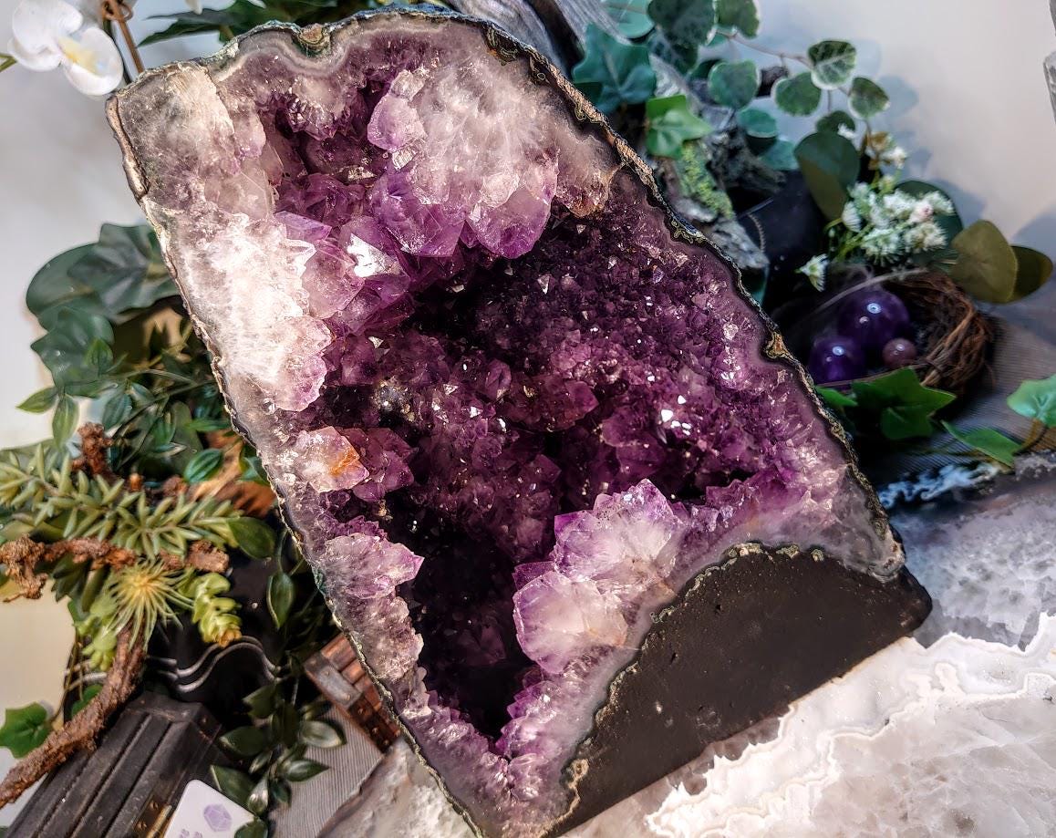 Epic Large Amethyst Geode Cathedral from Brazil for Collection / 8,948g / Gifts / Altar Decor  / Delicious Prism Grapes / Large Museum Size