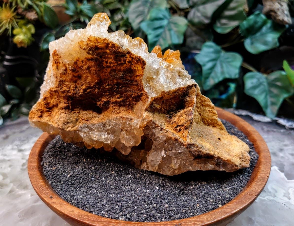 Natural Limonite Golden Healer Quartz/Citrine Cluster on Limestone from Zambia, Africa for Crystal Healing / 558g / Reiki / Home Decor