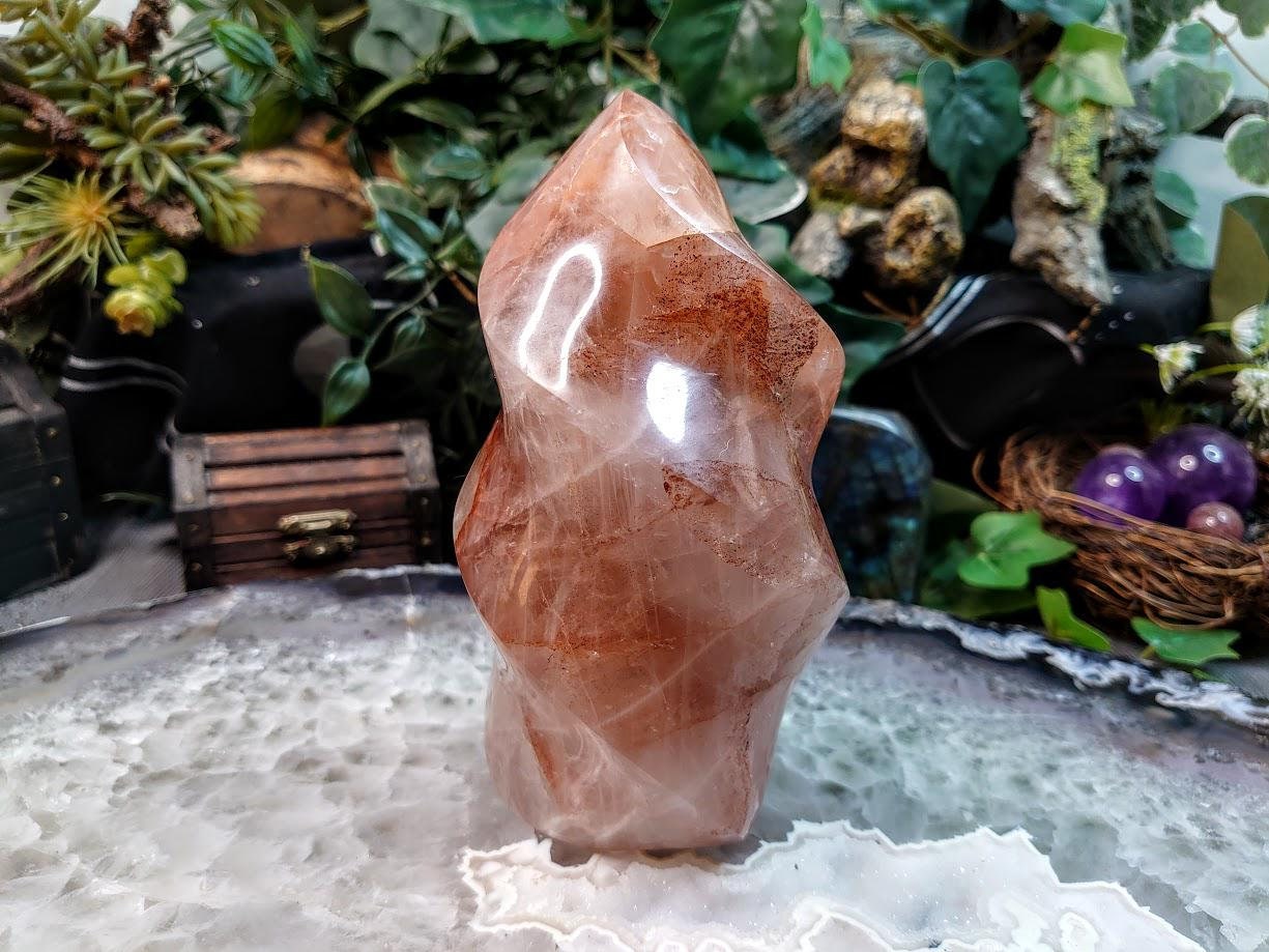 6" Fire Quartz Flame Carving from Madagascar / Hematoid Quartz for Crystal Healing / Meditation / 1,108g / Reiki / Home and Altar Decor