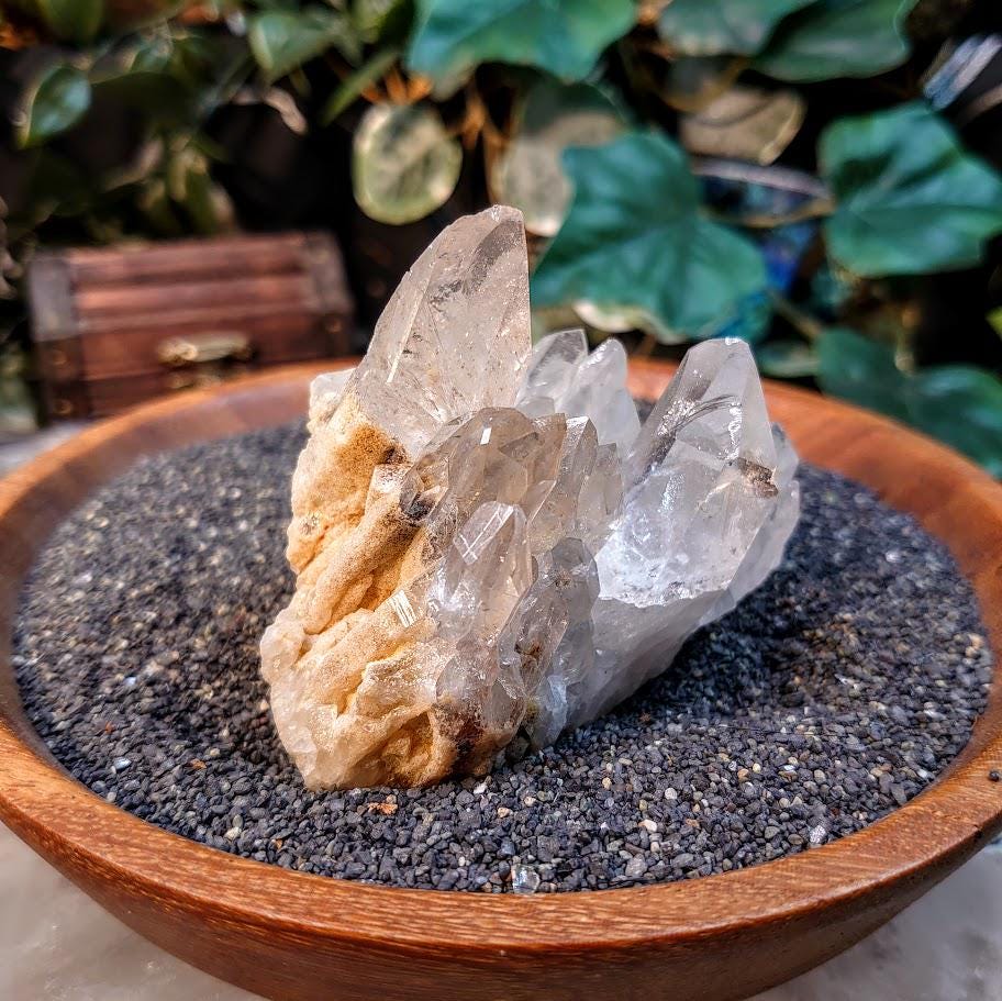 Clear Quartz Cluster with Calcite from Minas Gerais, Brazil for Crystal Healing / 164g / Meditation / Altar Decor