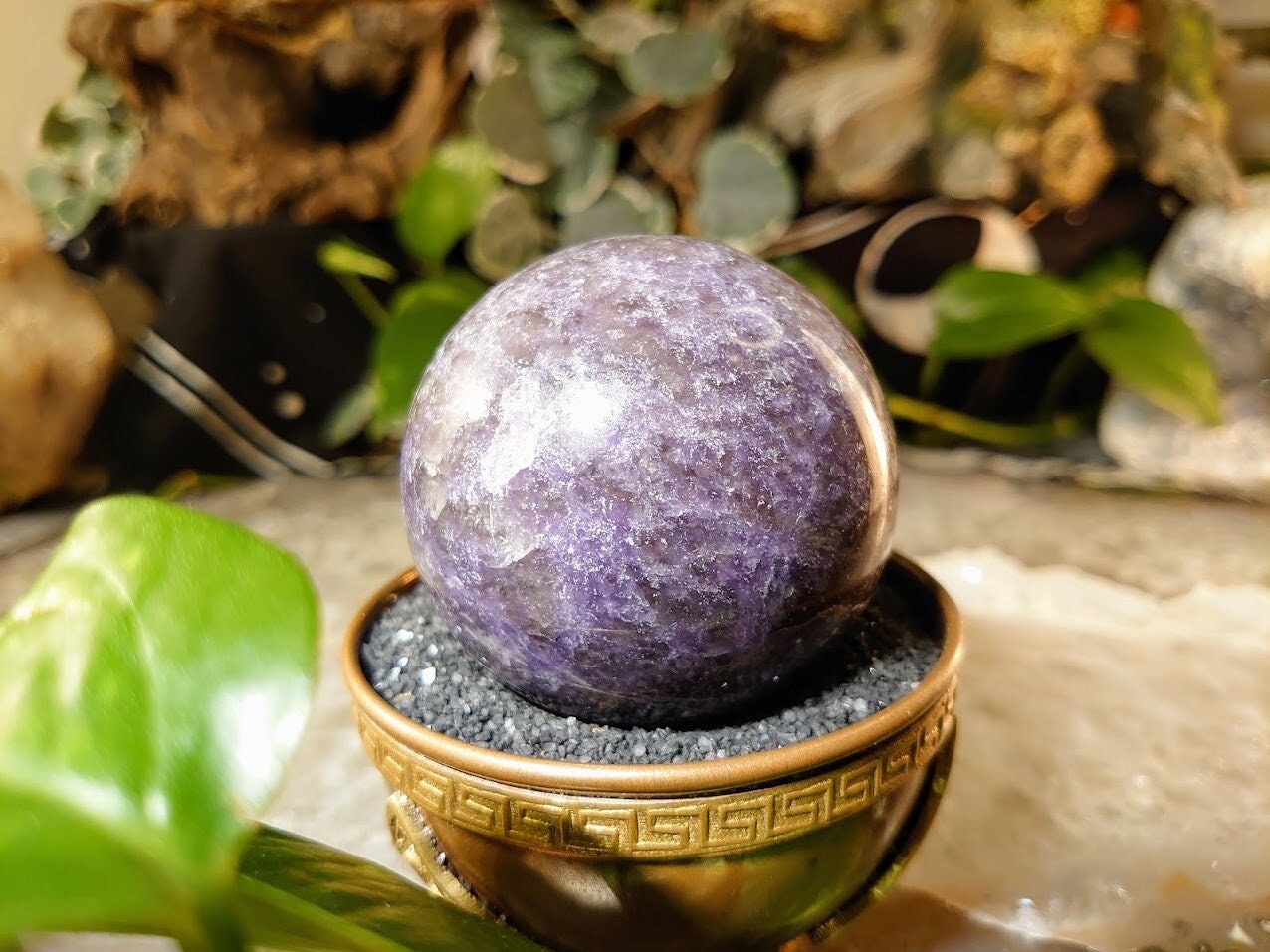 338g Lepidolite Sphere with Rubellite Inclusions and Quartz Pockets from Madagascar for Crystal Healing & Grids / Meditation / Energy Work/