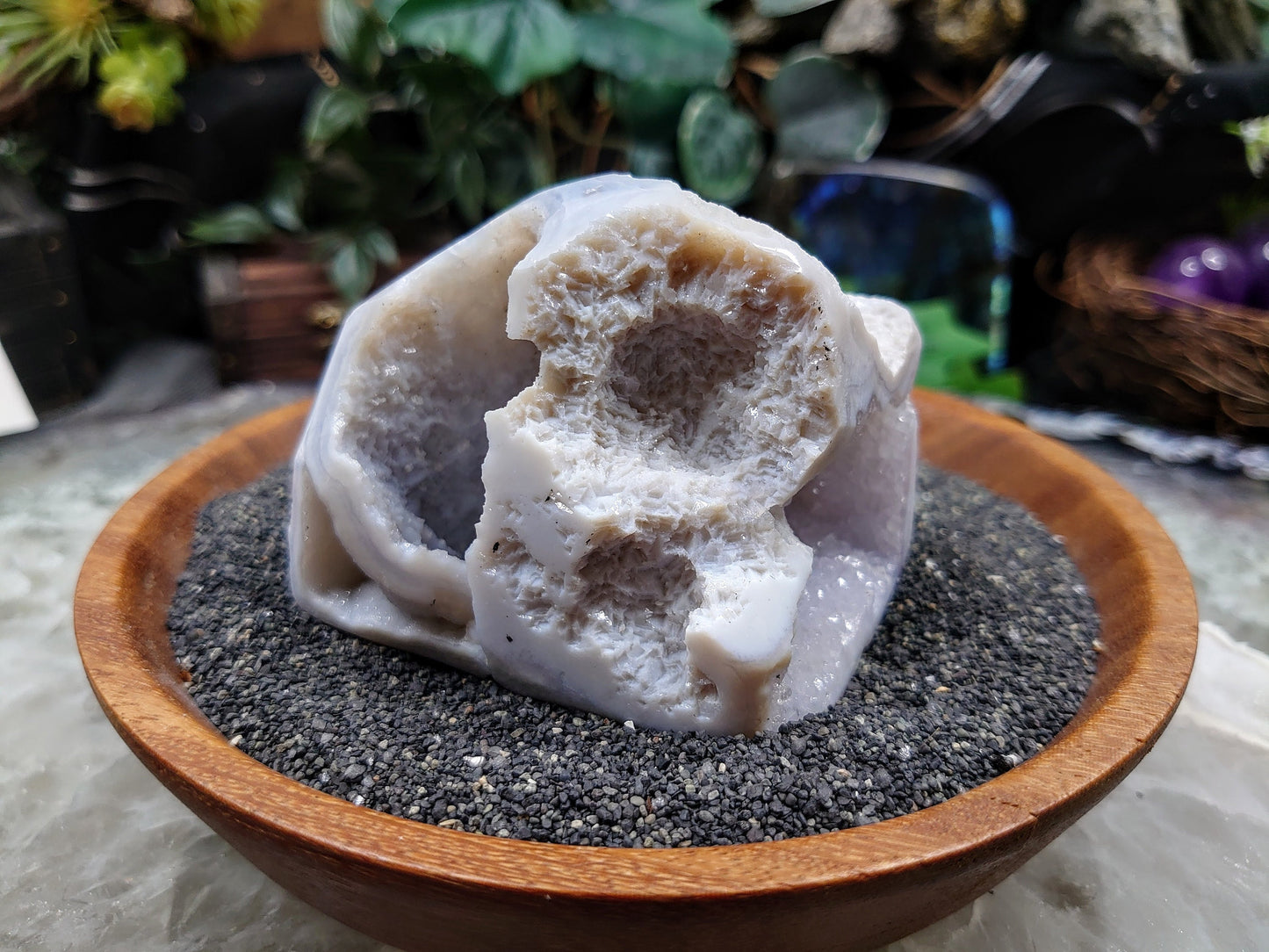 Blue Lace Agate Geode, Semi Polished from Malawi for Home & Altar Decor / 210g / Collection / Druzy Caves Are Great / Small Cabinet Size